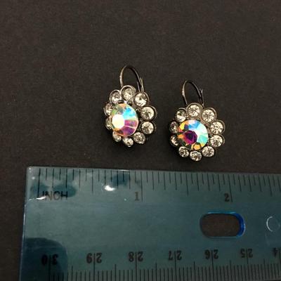 Very beautiful very nice iridescent, crystal rhinestone flower dangle earrings