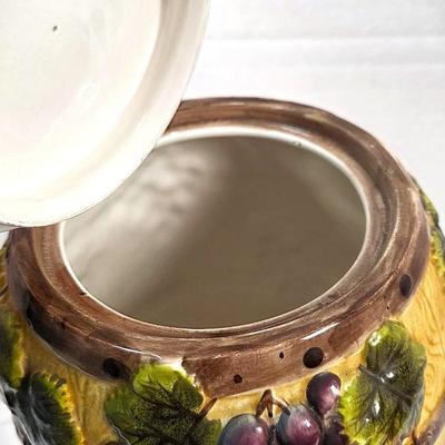 Pacific Rim Sonoma Grape Cookie Jar Wine Barrel Ceramic Hand-Painted Discontinued Pattern