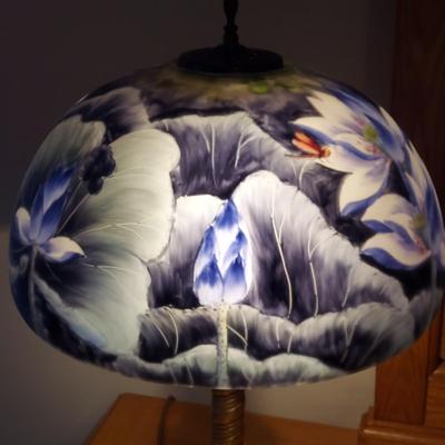 Brass Lamp w/ Reverse Painted Glass Shade (PB-BBL)