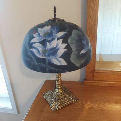 Brass Lamp w/ Reverse Painted Glass Shade (PB-BBL)