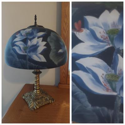 Brass Lamp w/ Reverse Painted Glass Shade (PB-BBL)