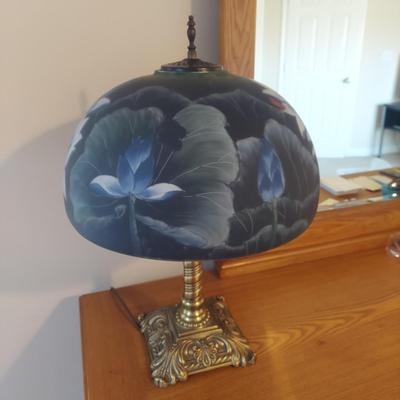 Brass Lamp w/ Reverse Painted Glass Shade (PB-BBL)