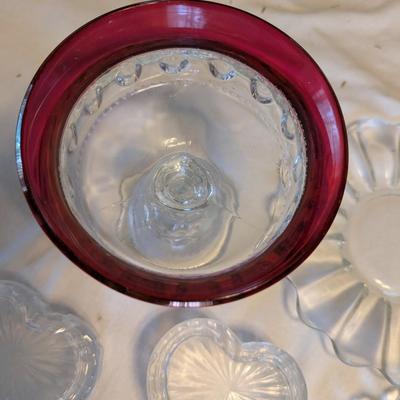Large flat of glassware Anchor Hocking, Hobnail, Tiffin Francisan