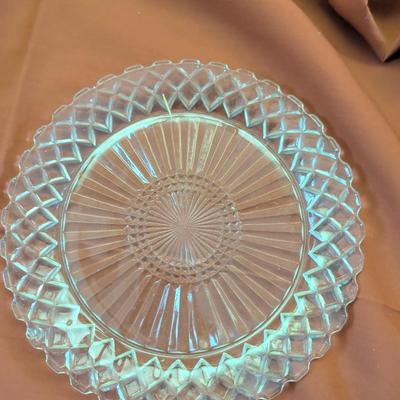 Large flat of glassware Anchor Hocking, Hobnail, Tiffin Francisan