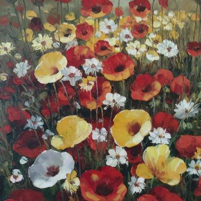 Original Art on Canvas Colorful Poppy Field by C. Lewis