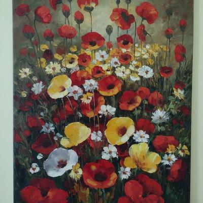 Original Art on Canvas Colorful Poppy Field by C. Lewis
