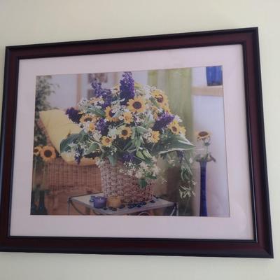 Framed Photograph Print Spring Floral Arrangement in Basket
