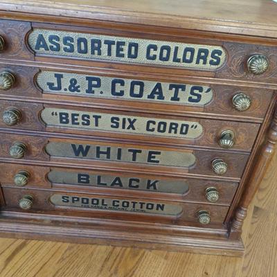 J & P Coats Antique Six Drawer Spool Cotton Cabinet