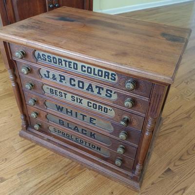 J & P Coats Antique Six Drawer Spool Cotton Cabinet