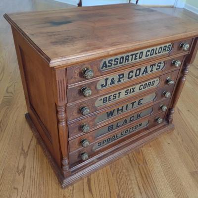 J & P Coats Antique Six Drawer Spool Cotton Cabinet