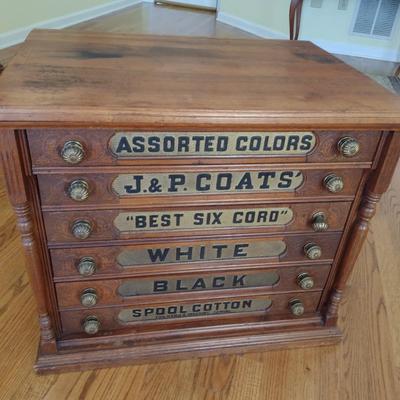 J & P Coats Antique Six Drawer Spool Cotton Cabinet
