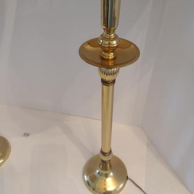 Pair of Brass Finish Candlestick Design Table Lamps