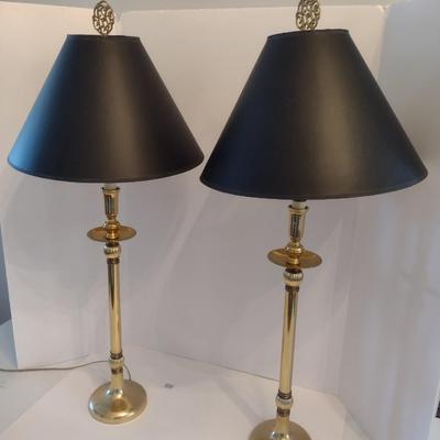 Pair of Brass Finish Candlestick Design Table Lamps