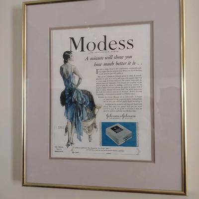 Vintage Johnson & Johnson Advertising Print for Modess Product Framed