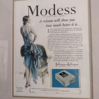 Vintage Johnson & Johnson Advertising Print for Modess Product Framed