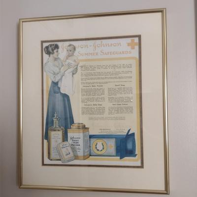 Vintage Johnson & Johnson Advertising Print for Toddler Hygiene Care Products Framed