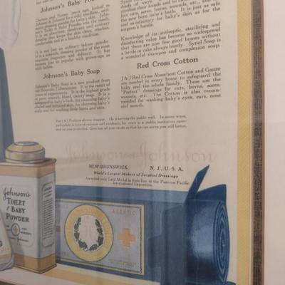 Vintage Johnson & Johnson Advertising Print for Toddler Hygiene Care Products Framed