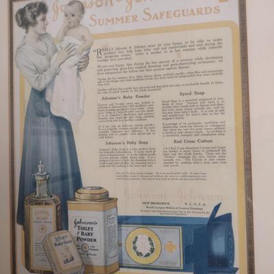 Vintage Johnson & Johnson Advertising Print for Toddler Hygiene Care Products Framed