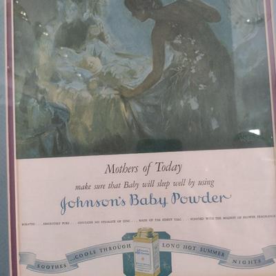 Vintage Johnson & Johnson Advertising Print for Johnson's Baby Powder Framed