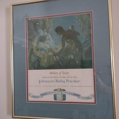 Vintage Johnson & Johnson Advertising Print for Johnson's Baby Powder Framed