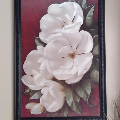 Large Framed Art Print Magnolia Crimson