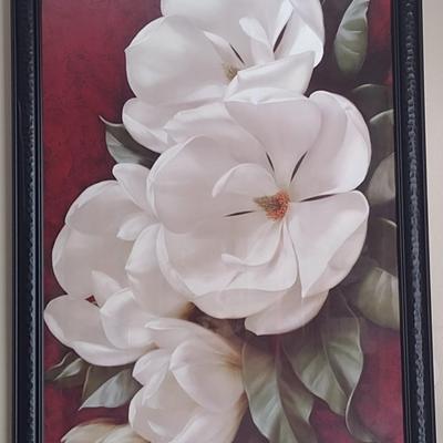 Large Framed Art Print Magnolia Crimson