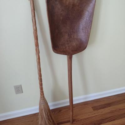 Antique Hand-Hewn Wood Malt or Apple Shovel and Hand-Crafted Besom