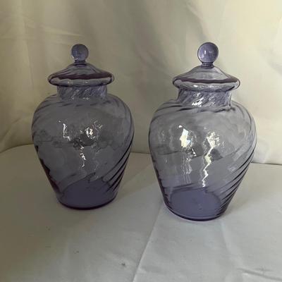 Pair of Lavender Purple Lidded Glass Jars (LR-RG)