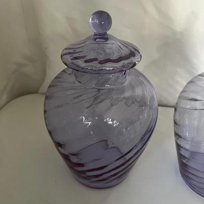 Pair of Lavender Purple Lidded Glass Jars (LR-RG)