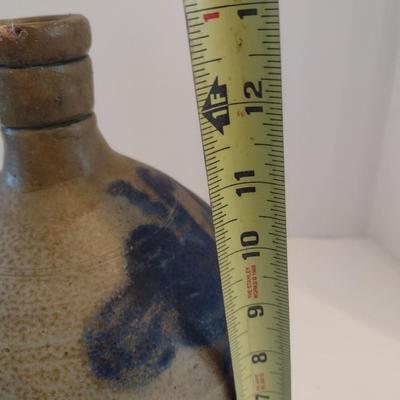 Antique German Design 'Ball Belly' Stoneware Pottery Jug with Loop Handle and Cobalt Blue Slip