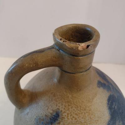 Antique German Design 'Ball Belly' Stoneware Pottery Jug with Loop Handle and Cobalt Blue Slip