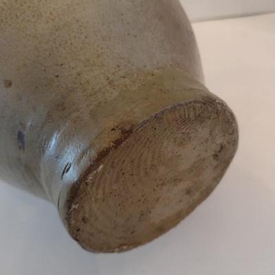 Antique German Design 'Ball Belly' Stoneware Pottery Jug with Loop Handle and Cobalt Blue Slip