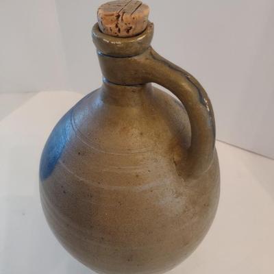 Antique German Design 'Ball Belly' Stoneware Pottery Jug with Loop Handle and Cobalt Blue Slip