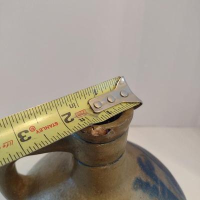 Antique German Design 'Ball Belly' Stoneware Pottery Jug with Loop Handle and Cobalt Blue Slip