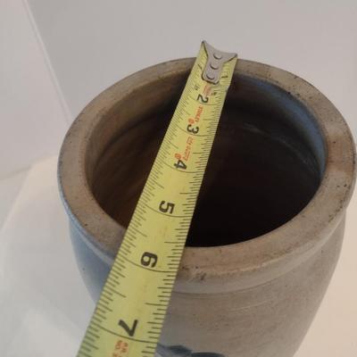Antique Salt Glaze Pottery Stoneware Crock with Blue Cobalt Leaves Motif
