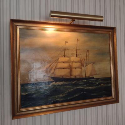 W. G. Keyworth 19th Century Clipper Ship Framed Painting with Accent Light