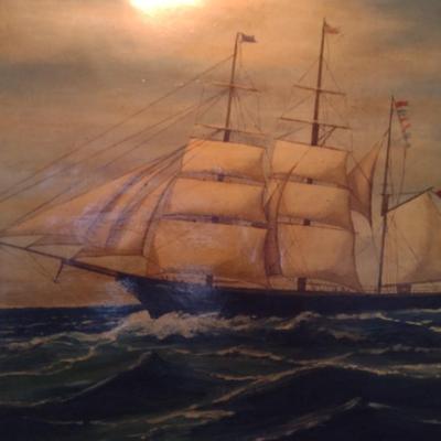 W. G. Keyworth 19th Century Clipper Ship Framed Painting with Accent Light