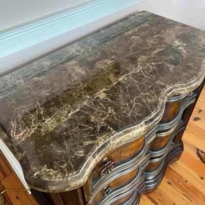 Sale Photo Thumbnail #104: Ashley Furniture "Campania" marble top 3-drawer dresser; approx. 34" x 38" x 19"; good condition