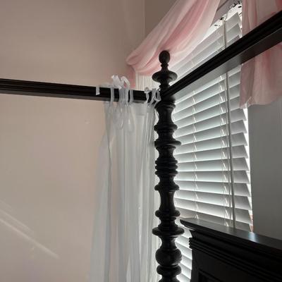 Sale Photo Thumbnail #110: “Barbados” mahogany queen poster bed; with mattress; frame approx. 91" H x 64"; in good condition; available as frame only