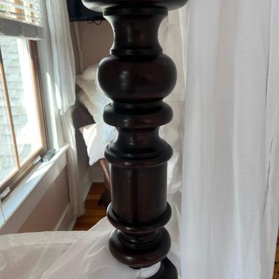 Sale Photo Thumbnail #112: “Barbados” mahogany queen poster bed; with mattress; frame approx. 91" H x 64"; in good condition; available as frame only