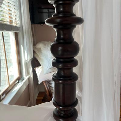 Sale Photo Thumbnail #111: “Barbados” mahogany queen poster bed; with mattress; frame approx. 91" H x 64"; in good condition; available as frame only