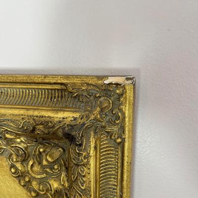 Sale Photo Thumbnail #122: Bombay Co. gold spandrel mirror; approx. 30" x 26"; overall good condition, minor loss top back right corner of frame;