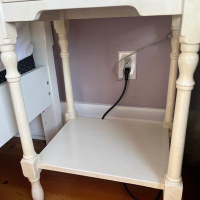 Sale Photo Thumbnail #130: Pair of vintage Pottery Barn cottage/farmhouse end tables with glass tops; approx. 30.5" x 20.75" x 16"; wear to finish