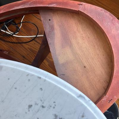 Sale Photo Thumbnail #144: Vintage Victorian-style low marble top table; approx. 17.5" x 33.5" x 22";  wear to base, crack to part of marble