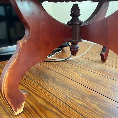 Sale Photo Thumbnail #143: Vintage Victorian-style low marble top table; approx. 17.5" x 33.5" x 22";  wear to base, crack to part of marble