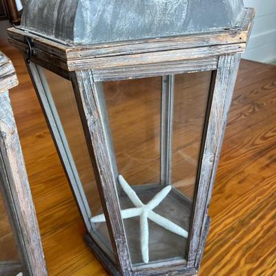 Sale Photo Thumbnail #150: Pair of Pottery Barn "Park Hill" lanterns; approx. 31" x 14" x 15" each