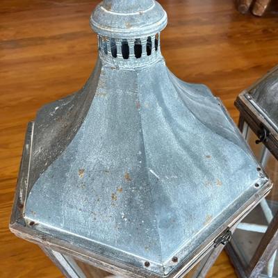 Sale Photo Thumbnail #148: Pair of Pottery Barn "Park Hill" lanterns; approx. 31" x 14" x 15" each