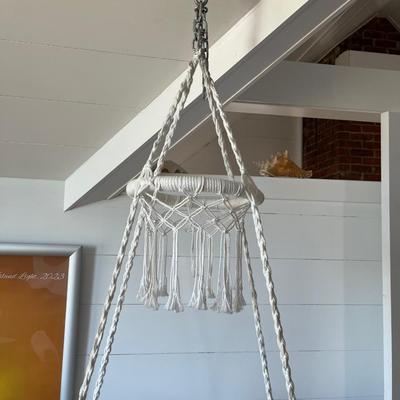 Sale Photo Thumbnail #153: Macramé hammock or swing chair; approx. 67" H: (hanging) x 32" x 36"; good condition
