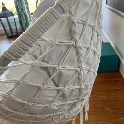 Sale Photo Thumbnail #156: Macramé hammock or swing chair; approx. 67" H: (hanging) x 32" x 36"; good condition