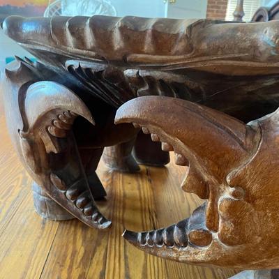 Sale Photo Thumbnail #172: Crab handcarved wood coffee table; approx. 20" x 34", minor losses, very heavy table; on third floor